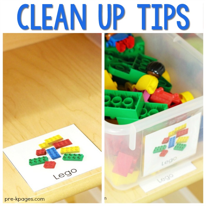 Shelf labels for cleaning up in preschool